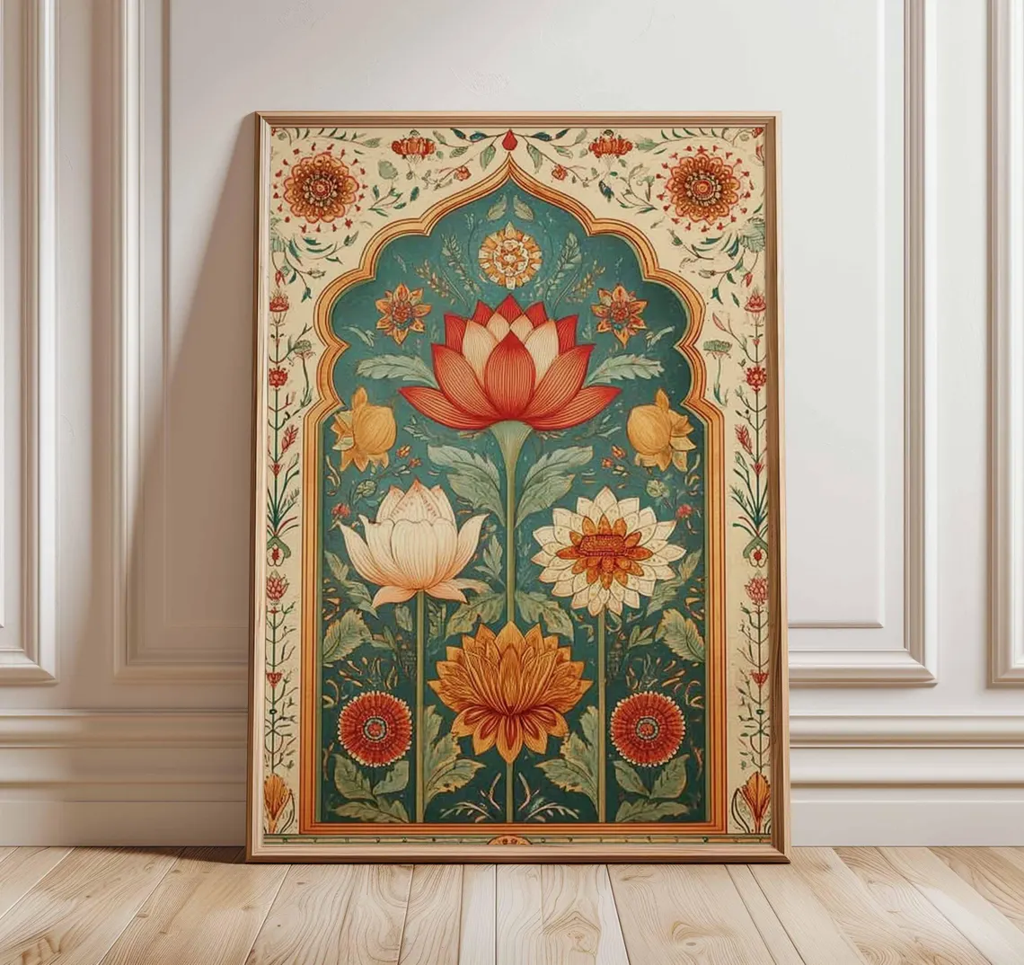 Ethnic Fashion Style - Lotus Flower Wall Art Poster, Indian